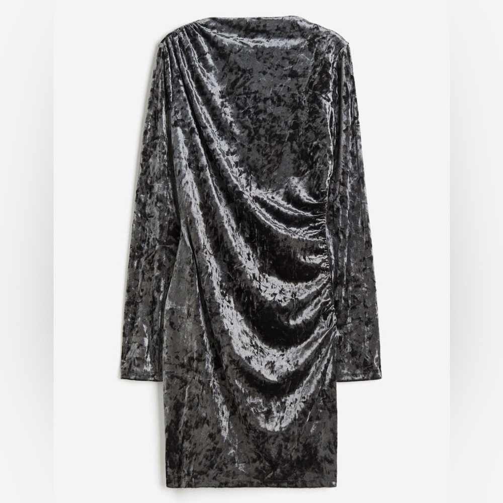 H&M Dark Grey Gathered Jersey Dress in Size M